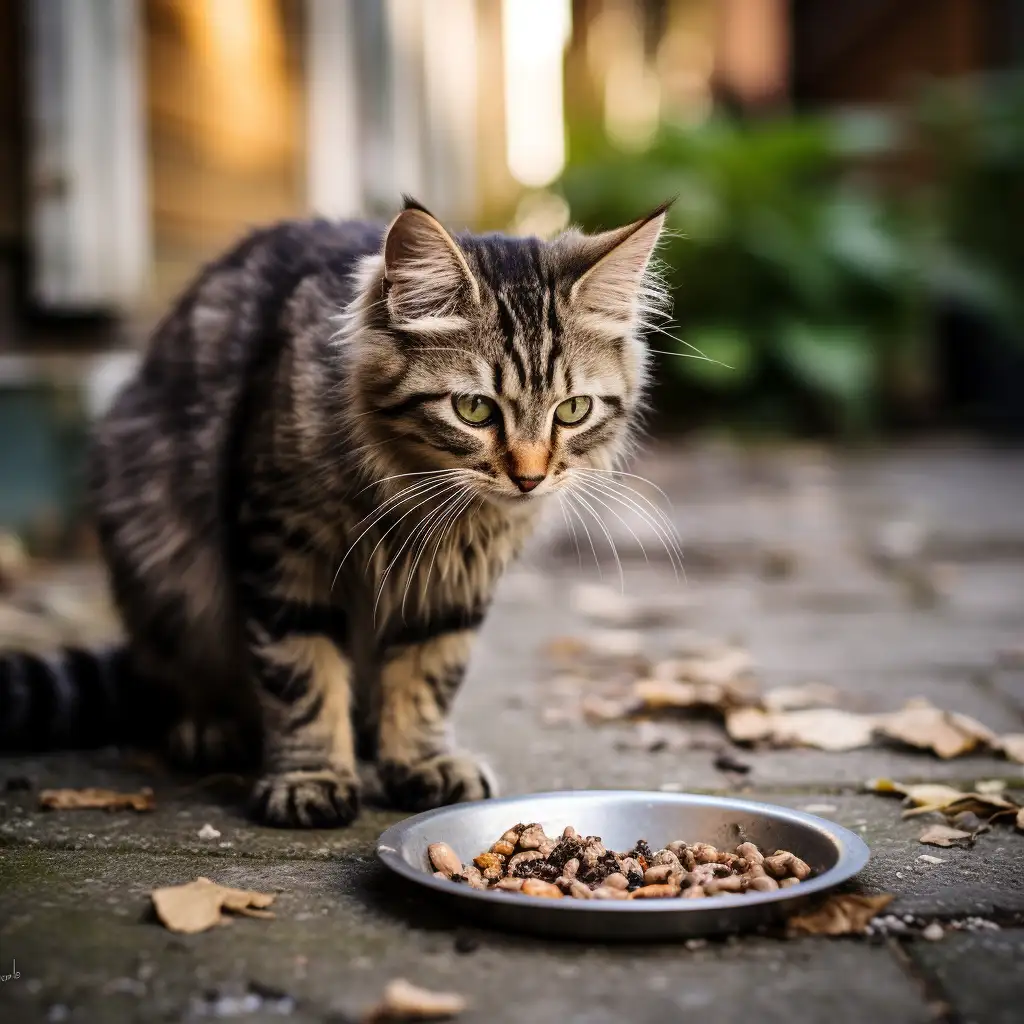 stray cat eating